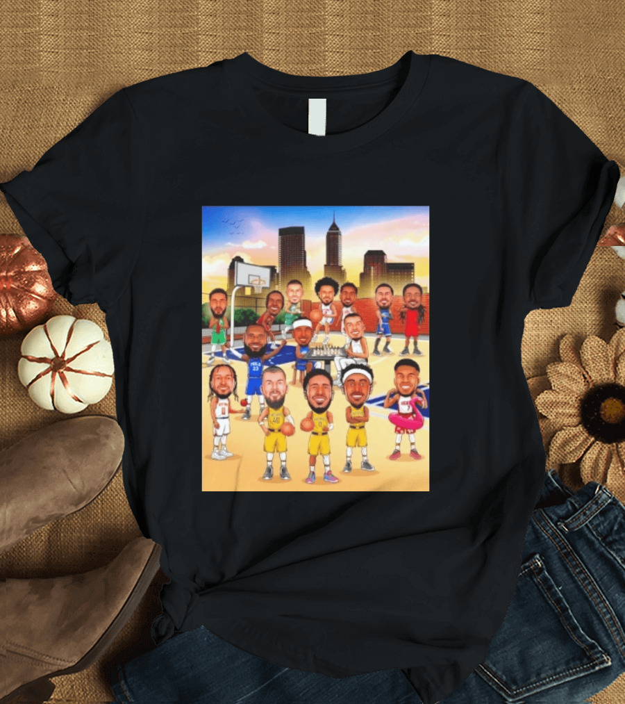 Indiana Pacers NBA Caricature Players Skyline T-Shirt