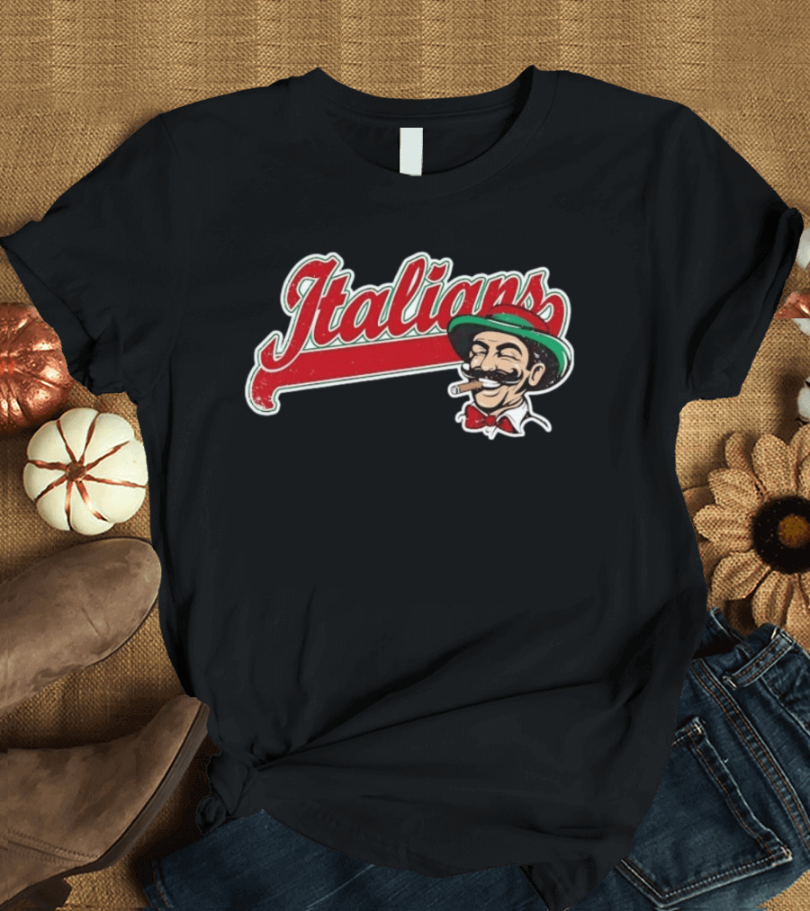 Italians Distressed Heritage Mustache Cigar Bow Tie T-Shirt