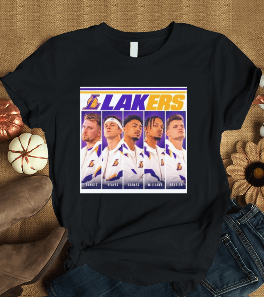 Lakers NBA Stars Collage Luka Dončić Austin Reaves Quentin Grimes Jalen Williams Walker Kessler T-Shirt