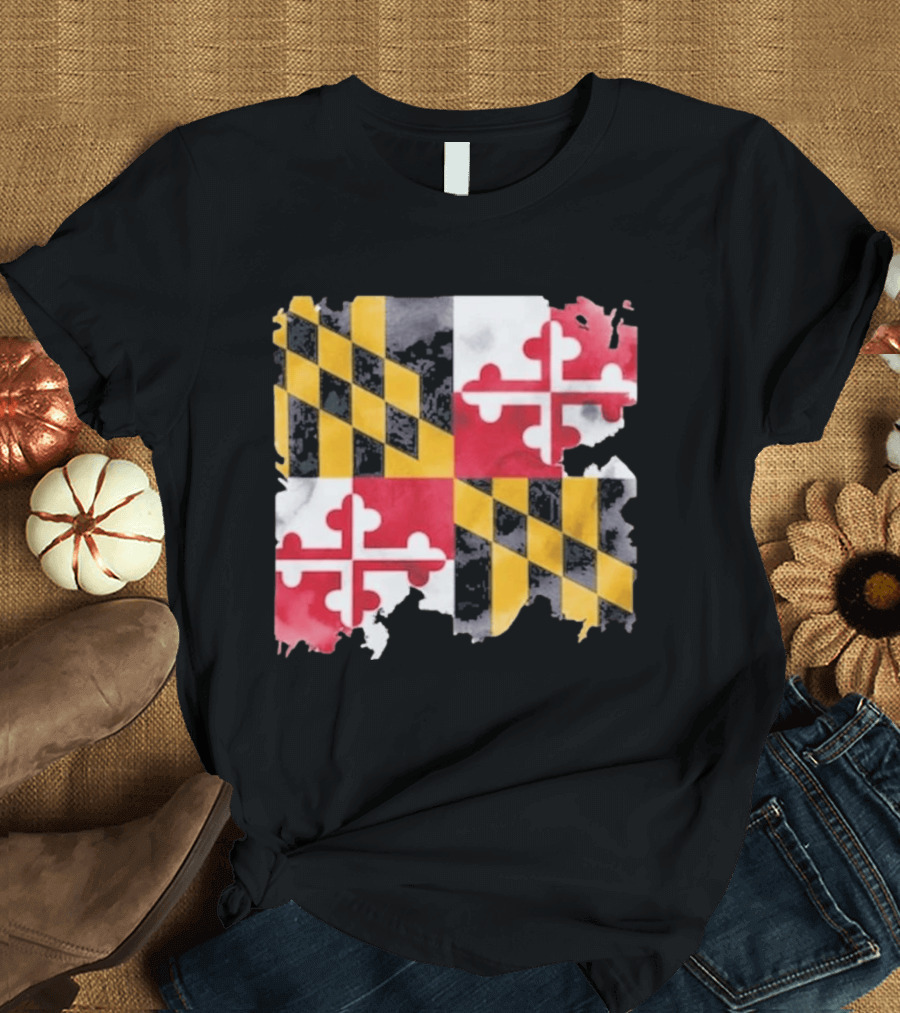 Maryland Distressed Flag Casual Summer Look T-Shirt