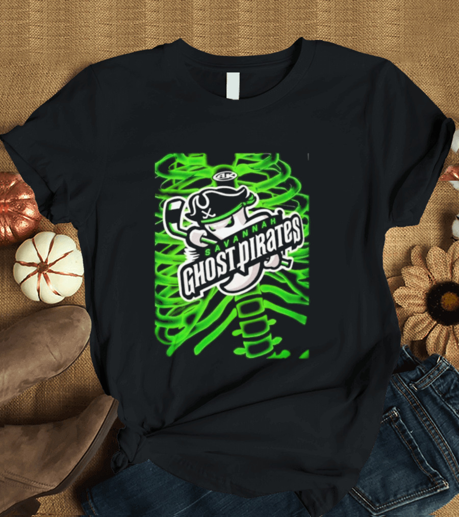 Savannah Ghost Pirates ECHL Hockey Team Graphics Neon Green T-Shirt