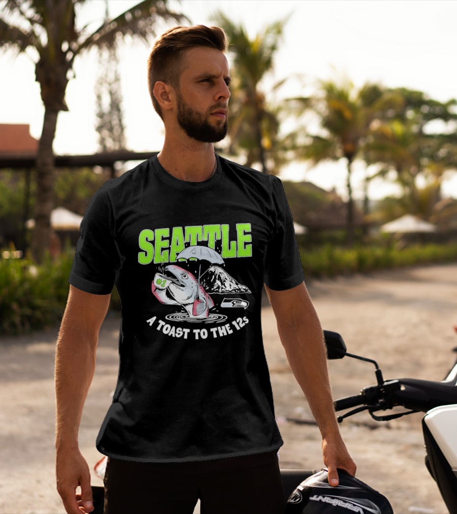 Seattle Seahawks A Toast To The 12s Salmon And Coffee With Mountain T-Shirt