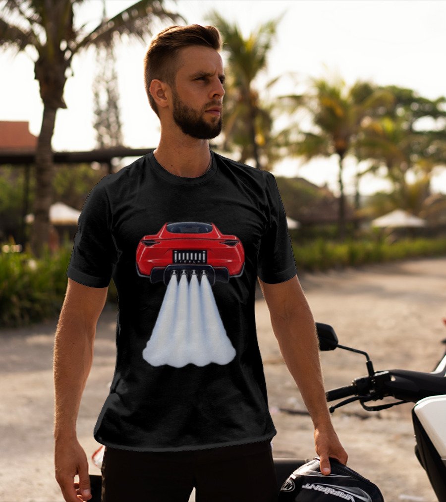 Tesla Roadster SpaceX Flying Car Rocket Thrusters Jet Blast T-Shirt