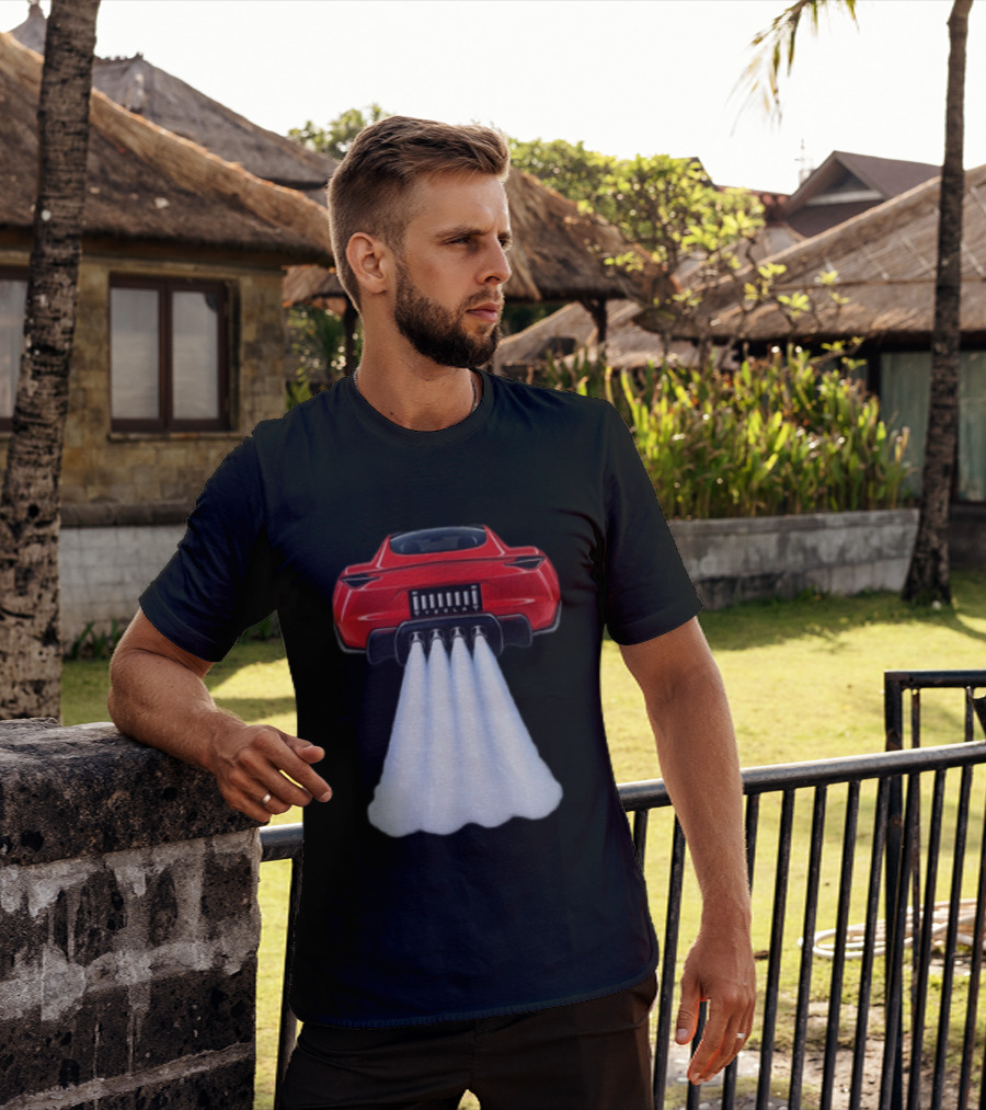 Tesla Roadster SpaceX Flying Car Rocket Thrusters Jet Blast T-Shirt
