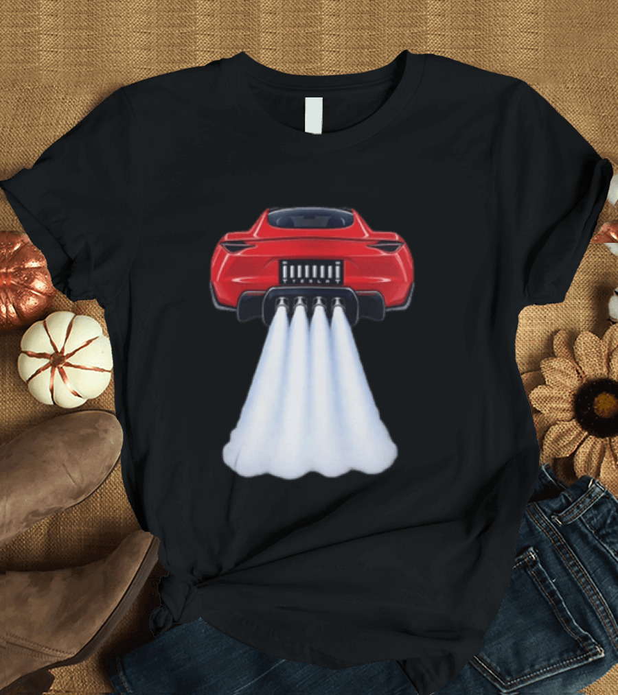 Tesla Roadster SpaceX Flying Car Rocket Thrusters Jet Blast T-Shirt