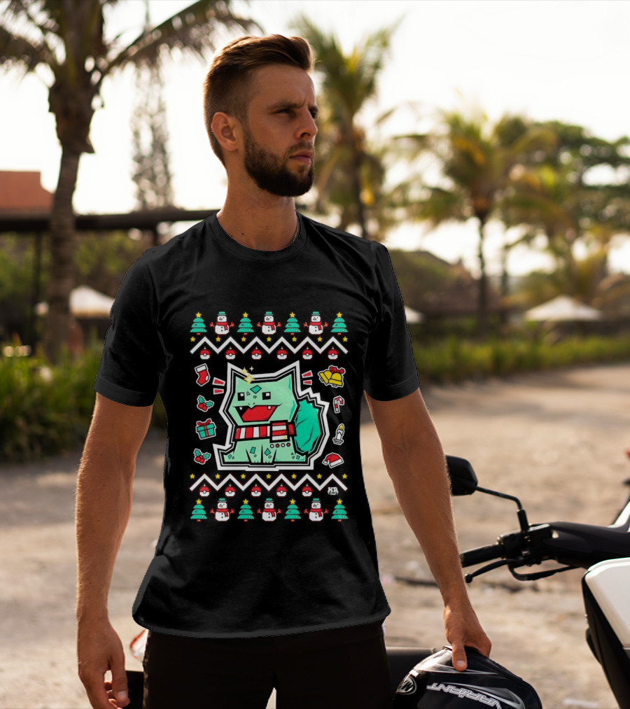 Bulbasaur Christmas Holiday Ugly Sweater Pattern With Snowmen And Presents T-Shirt