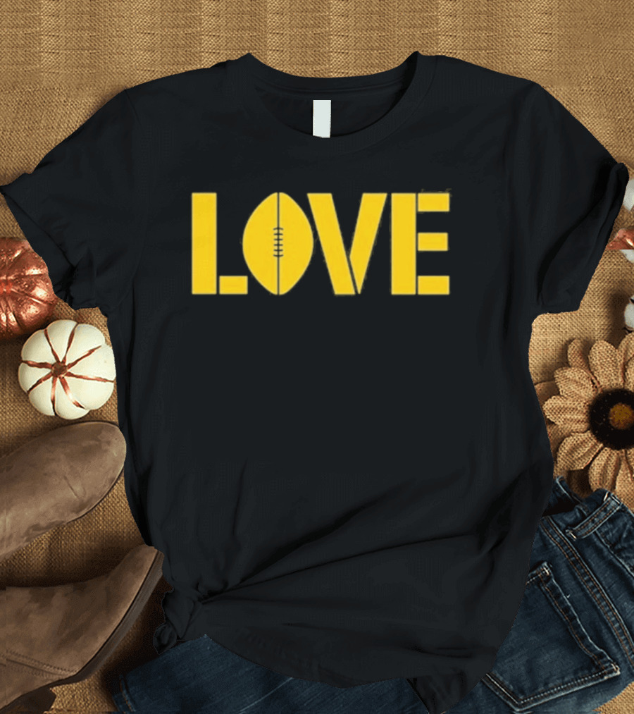 Love Football Yellow Text With Football Shaped O T-Shirt