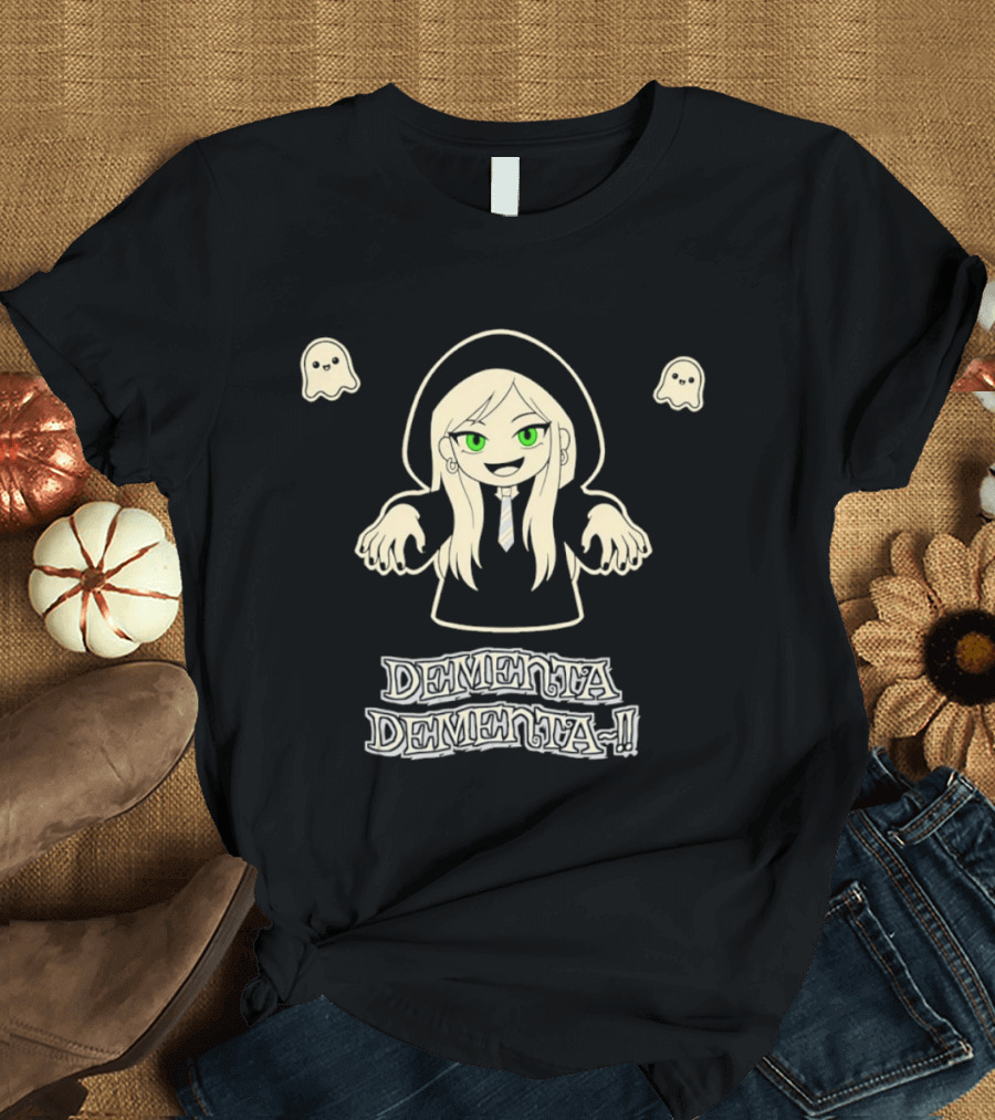 Dementa Dementa Character With Green Eyes And Ghosts T-Shirt