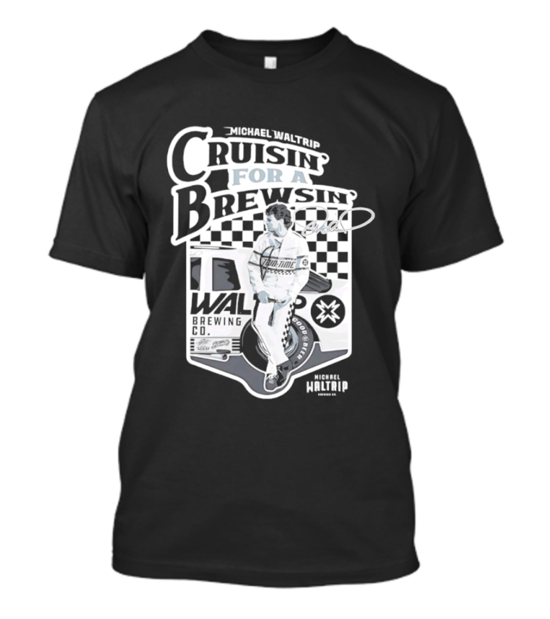 Michael Waltrip Cruisin' For A Brewsin' Checkered Racing T-Shirt
