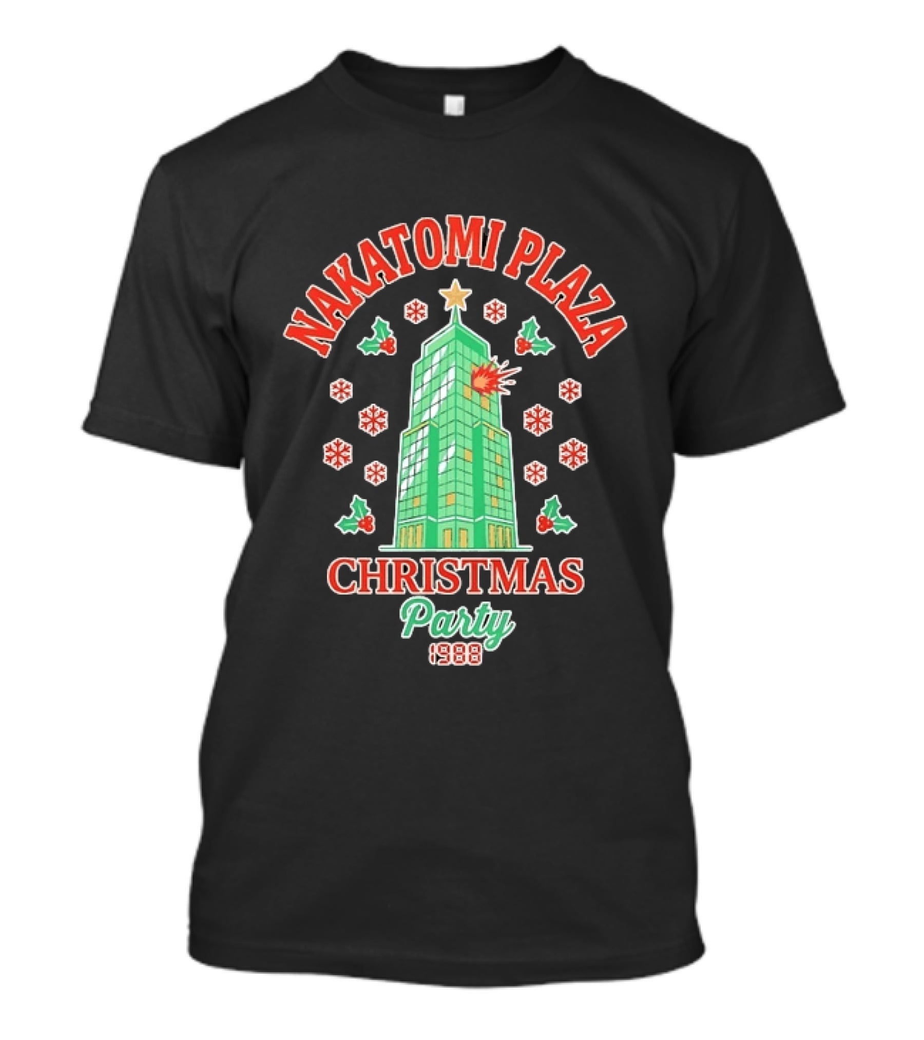 Nakatomi Plaza Christmas Party 1988 Snowflakes Holly Explosion T-Shirt