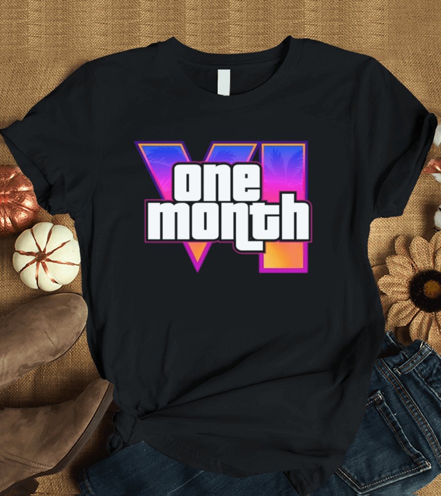 One Month VI Gaming Grand Theft Auto 6 Palms Retro Gradient T-Shirt