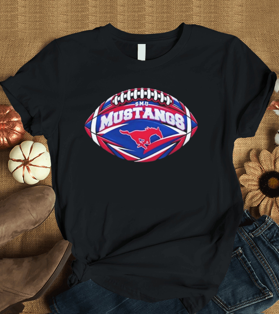 SMU Mustangs Football NCAA S.M.U. Red Blue Rugby Ball T-Shirt