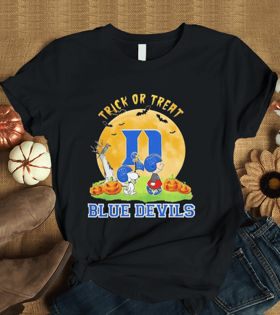 Trick Or Treat Snoopy Charlie Brown Woodstock Duke Blue Devils Halloween Moon T-Shirt