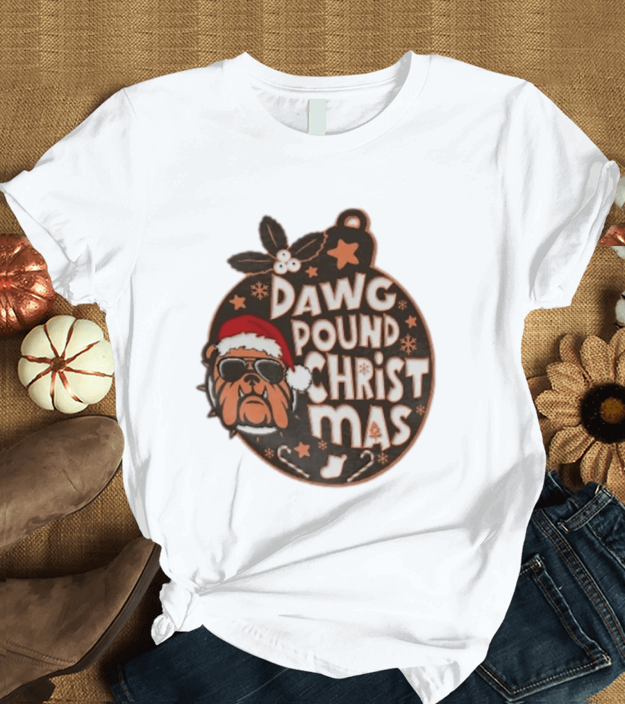 Cleveland Browns Dawg Pound Christmas Santa Bulldog Holiday Sweater T-Shirt