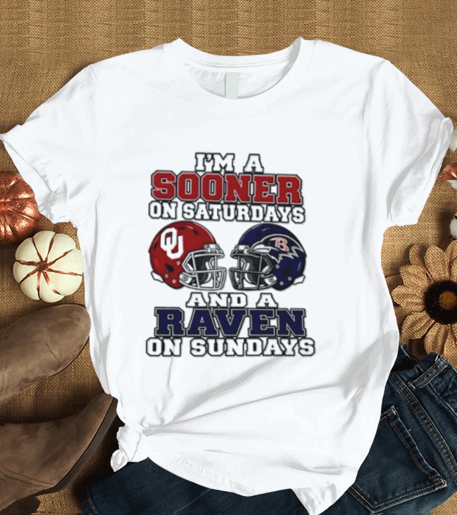 I'm A Sooner On Saturdays And A Raven On Sundays Helmet 2026 T-Shirt