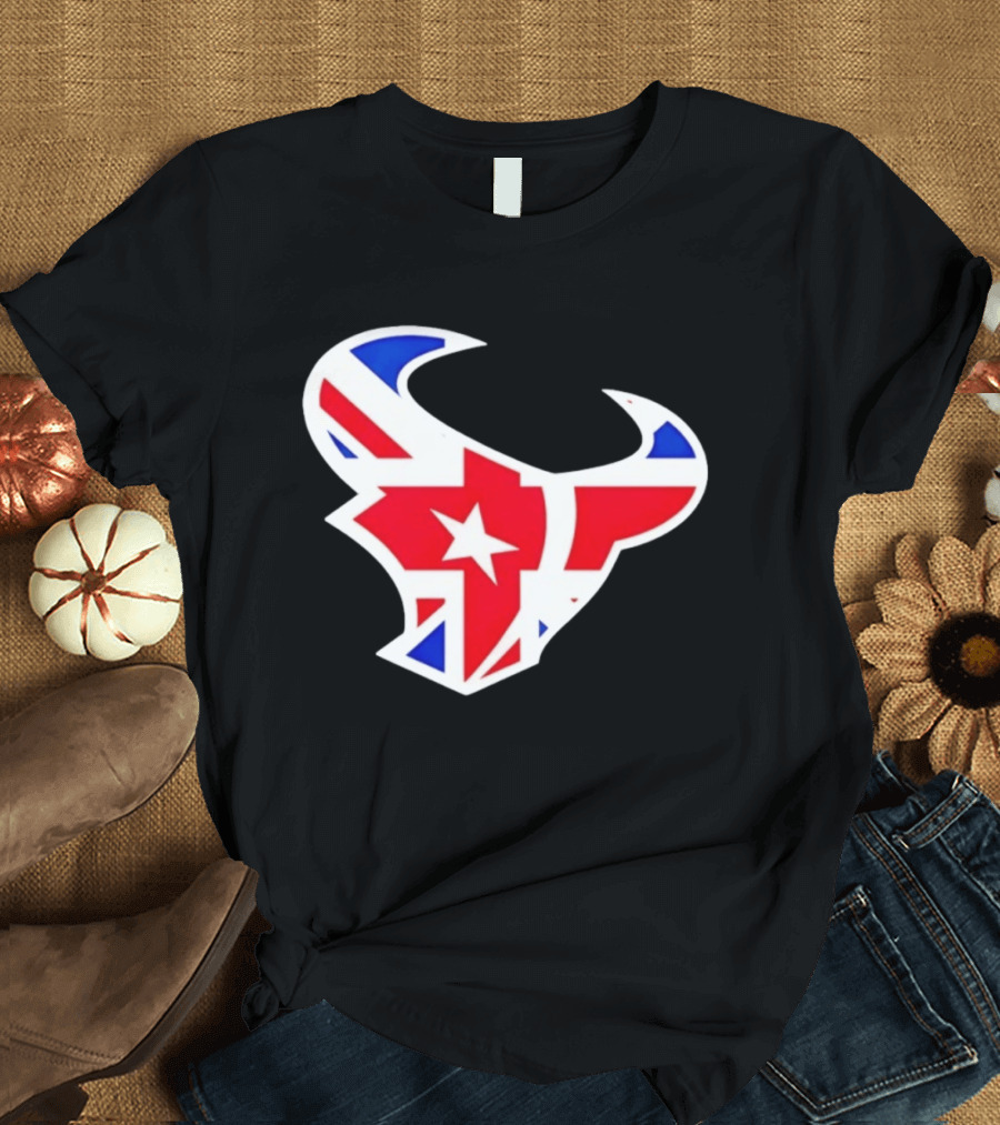 2026 Houston Texans London Game Union Jack Bull Football Event T-Shirt