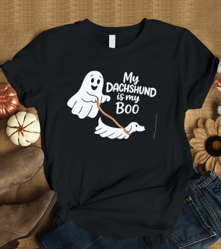 Playful Halloween Ghost Dog My Dachshund Is My Boo T-Shirt