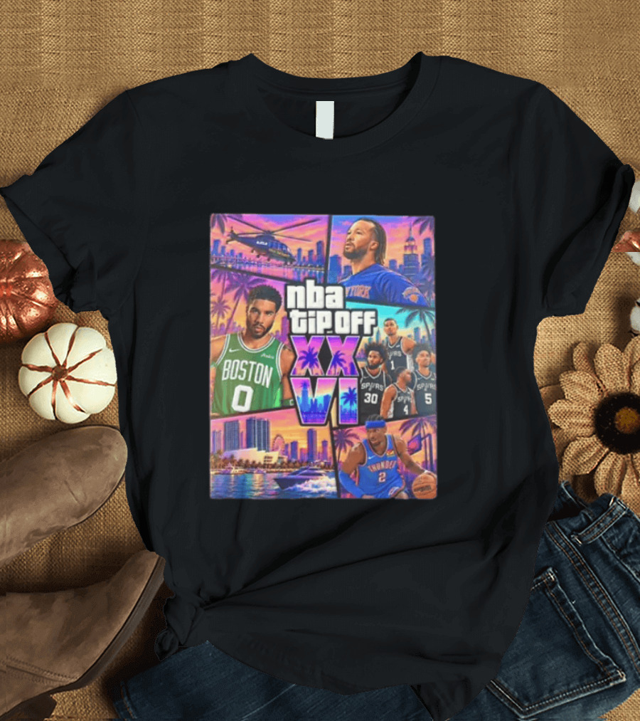 NBA Tipoff Jalen Brunson Jayson Tatum Victor Wembanyama Julian Champagnie Jeremy Sochan Shai Gilgeous Alexander T-Shirt