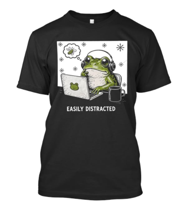 Easily Distracted Frog Laptop Headphones Christmas Frog T-Shirt