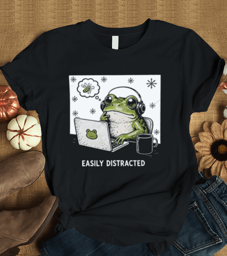 Easily Distracted Frog Laptop Headphones Christmas Frog T-Shirt