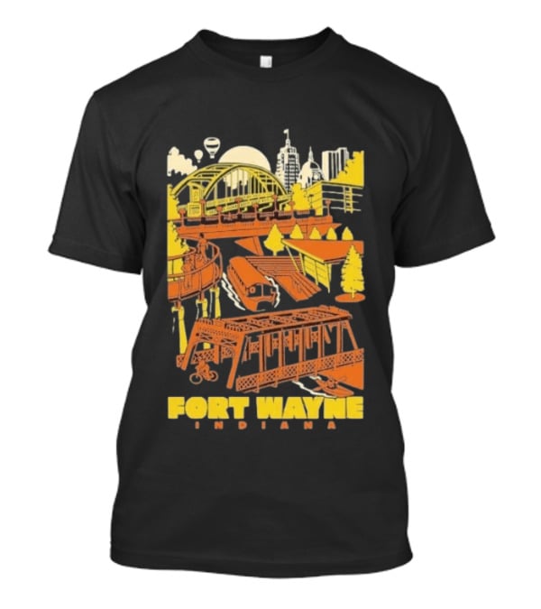 Fort Wayne Indiana Riverfront Yellow Orange Skyline And Bridges T-Shirt