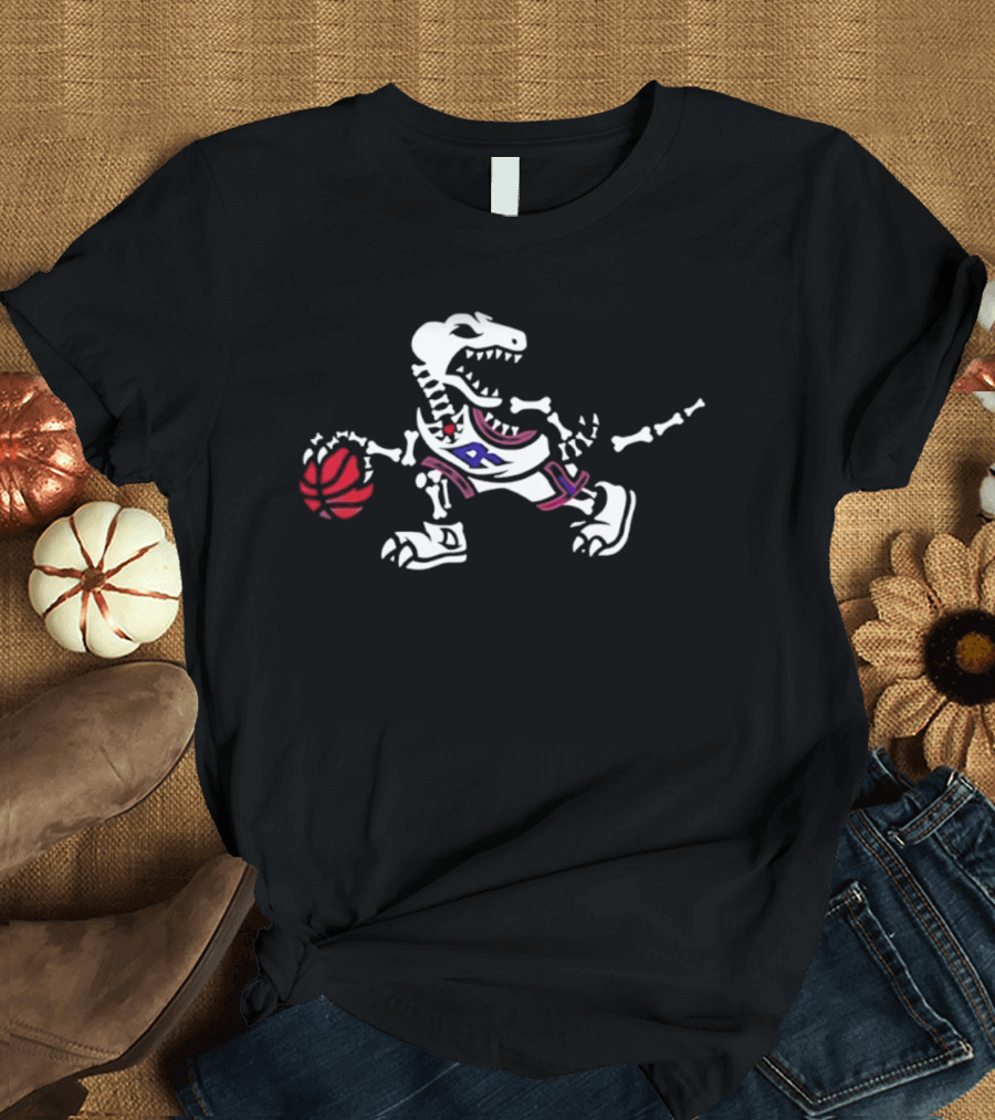 Toronto Raptors Skeleton Dinosaur Raptor Basketball Dribbling T-Shirt