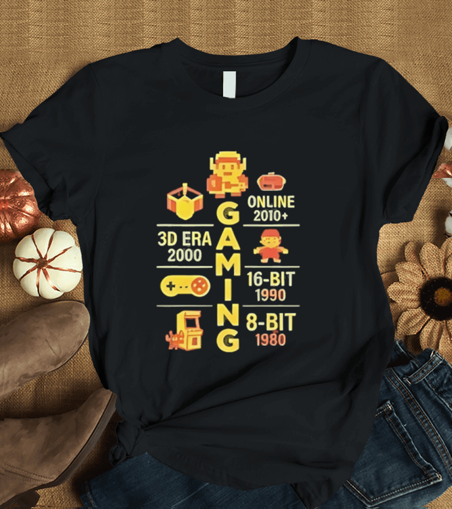 Gaming Evolution 3D Era 1980 8 Bit To 2000s Online 16 Bit 1990 T-Shirt