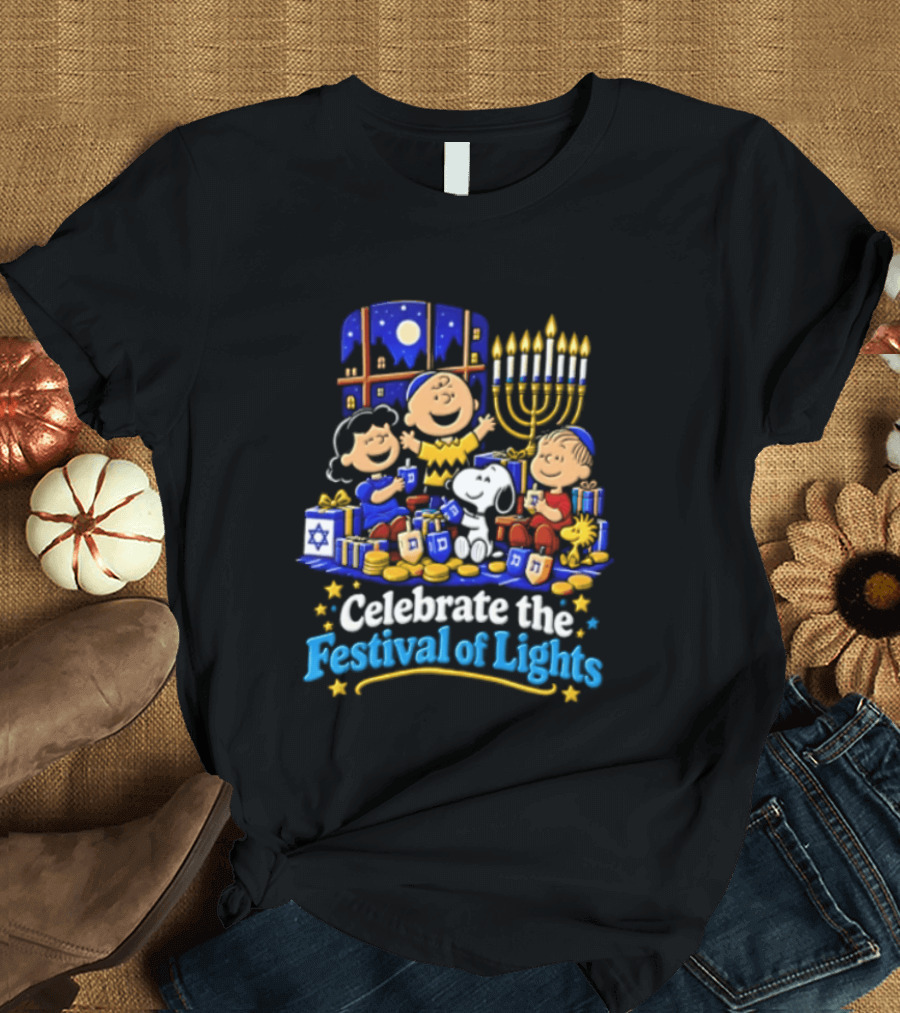 Peanuts Gang Hanukkah Celebration Festival Of Lights Menorah T-Shirt