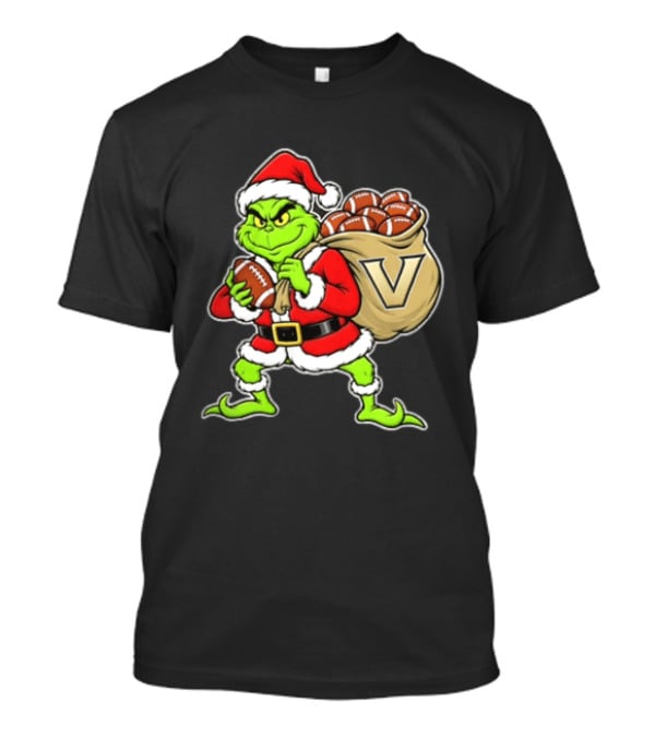 Santa Grinch Vanderbilt Commodores Carrying Chiefs Footballs For Christmas T-Shirt