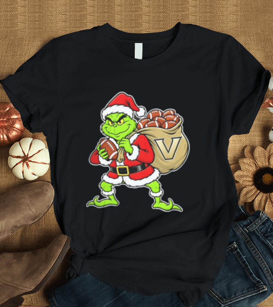 Santa Grinch Vanderbilt Commodores Carrying Chiefs Footballs For Christmas T-Shirt