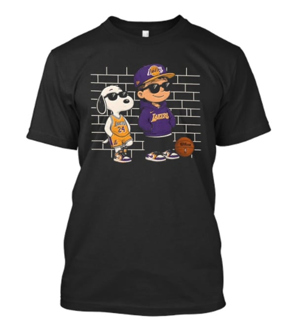 Snoopy And Charlie Brown Los Angeles Lakers Basketball Fan Team Outfit T-Shirt