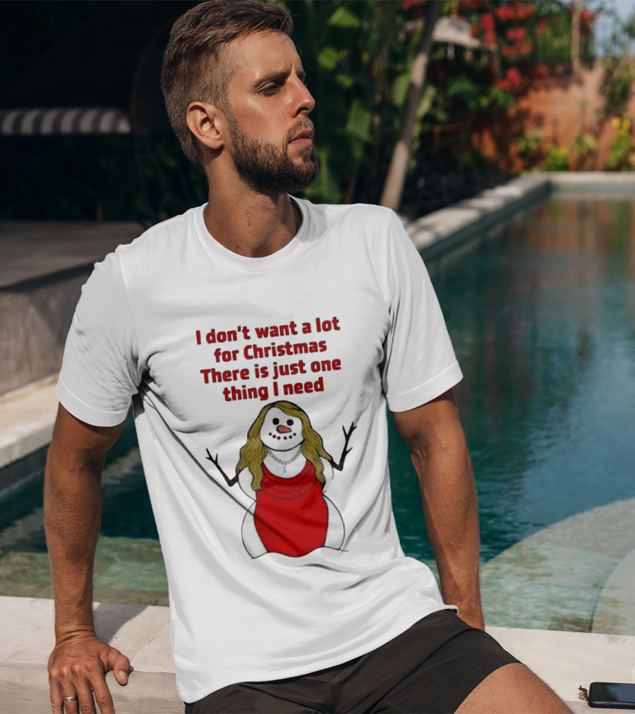 I Don't Want A Lot For Christmas There Is Just One Thing I Need Snow Woman Red Dress T-Shirt