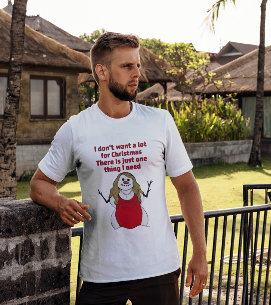 I Don't Want A Lot For Christmas There Is Just One Thing I Need Snow Woman Red Dress T-Shirt
