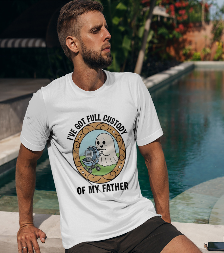 I've Got Full Custody Of My Father Ghost Urn Humor Ghost With Baby Carriage T-Shirt