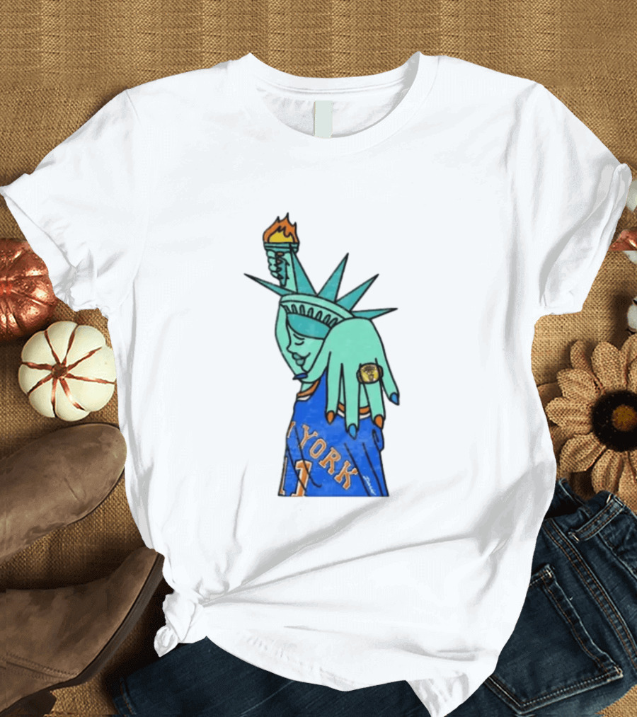 Jalen Brunson New York Knicks Liberty Statue Basketball Fan T-Shirt