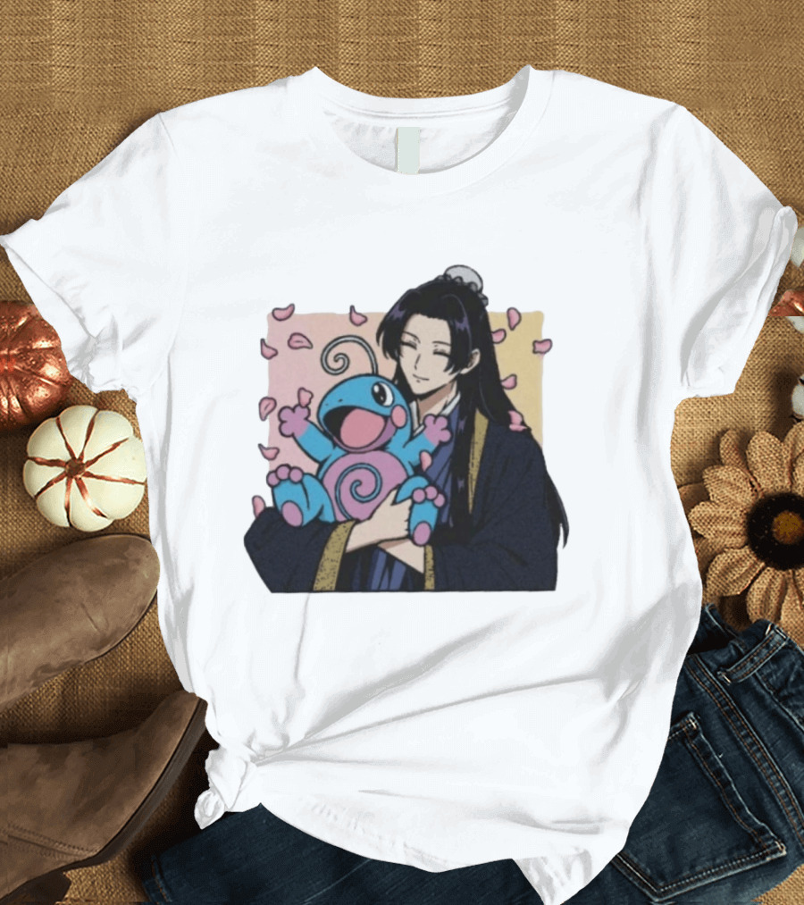 Jinshi From The Apothecary Diaries Holding Politoed Surrounded By Falling Petals T-Shirt
