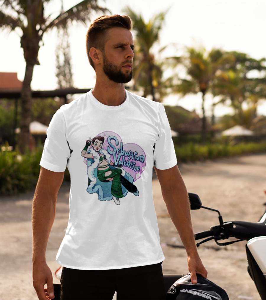 Sebastian Valentino Cartoon Character Peace Pose Sparkling Heart T-Shirt