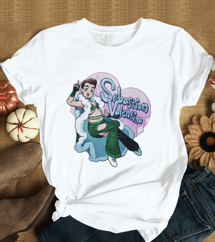 Sebastian Valentino Cartoon Character Peace Pose Sparkling Heart T-Shirt