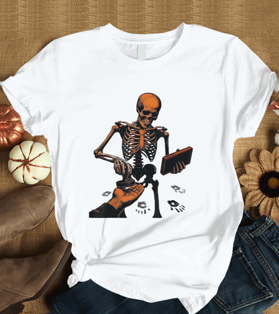 Skeleton Stamping Handprint Spooky Scary Halloween T-Shirt