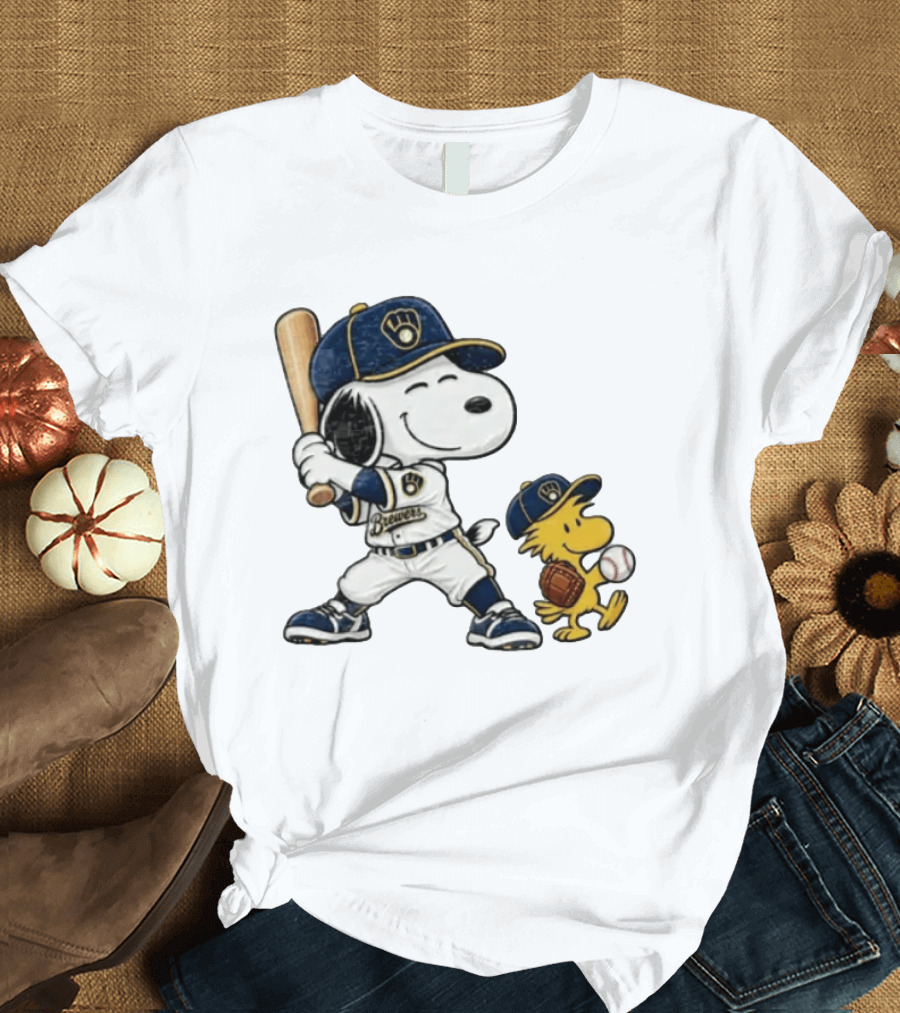 Snoopy Woodstock Milwaukee Brewers Baseball Fan Gear Classic Peanuts Characters T-Shirt
