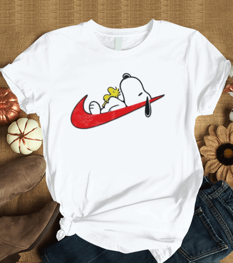 Snoopy Woodstock Resting Red Swoosh T-Shirt