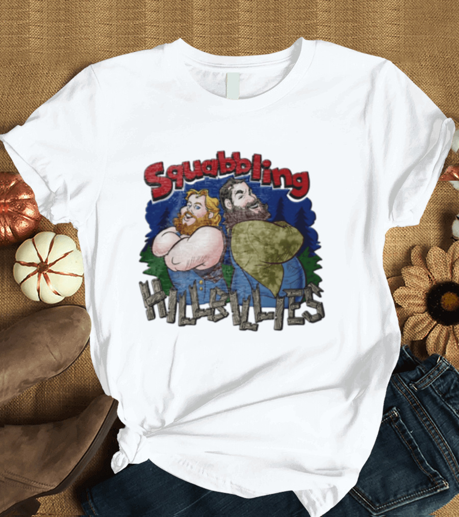 Squabbling Hillbillies Cartoon Duo In Rustic T-Shirt
