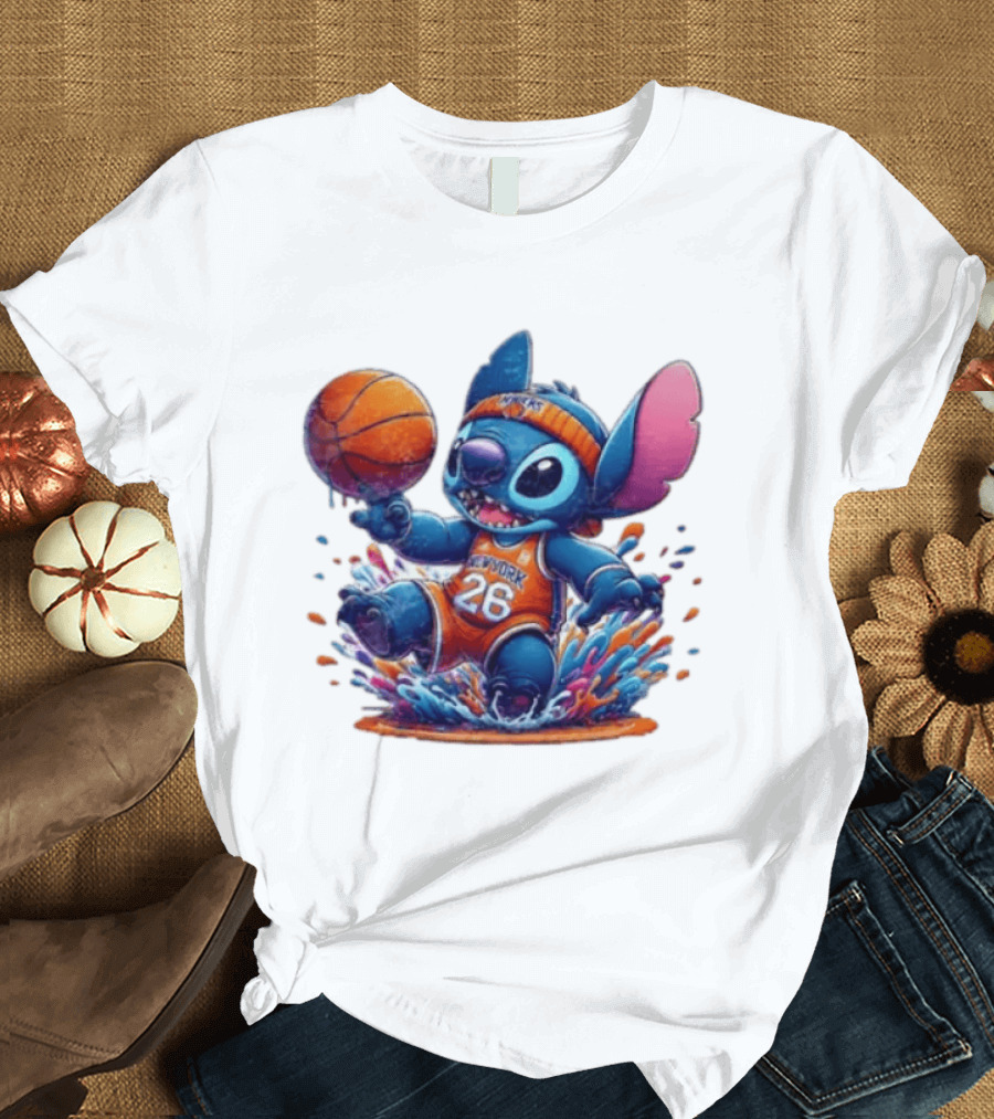 Stitch New York Knicks Basketball Jersey 26 Playful Action T-Shirt