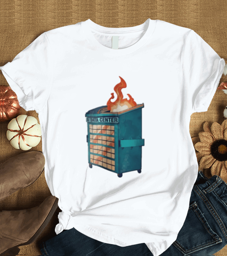 AI Data Center Dumpster On Fire Retro Internet Meme T-Shirt