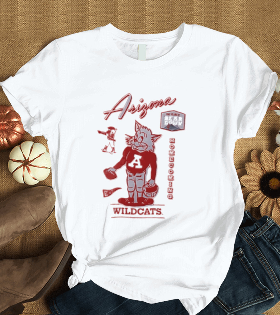 Arizona Wildcats 100 Years Bear Down Football Wildcat Holding Helmet T-Shirt