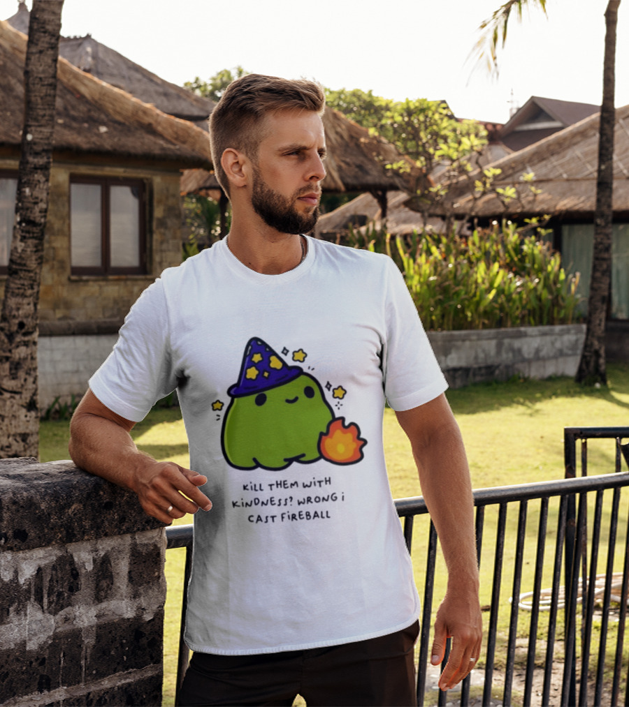 Kill Them With Kindness Wrong I Cast Fireball Wizard Slime Hat Cute Stars T-Shirt