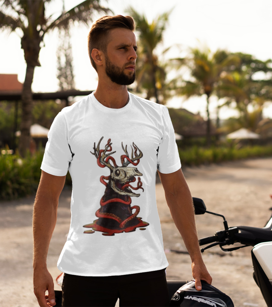 Deer Skull With Red Tentacles And Geometric T-Shirt