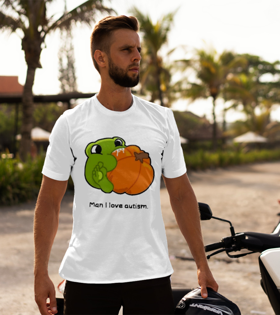 Man I Love Autism Frog Holding Halloween Pumpkin T-Shirt