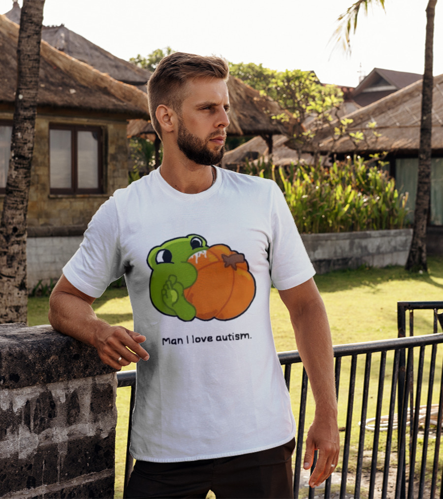 Man I Love Autism Frog Holding Halloween Pumpkin T-Shirt