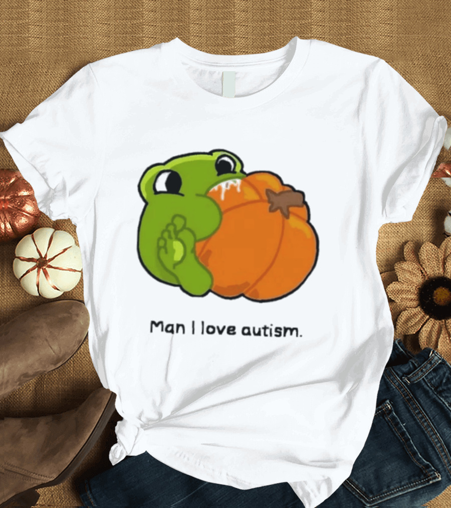 Man I Love Autism Frog Holding Halloween Pumpkin T-Shirt